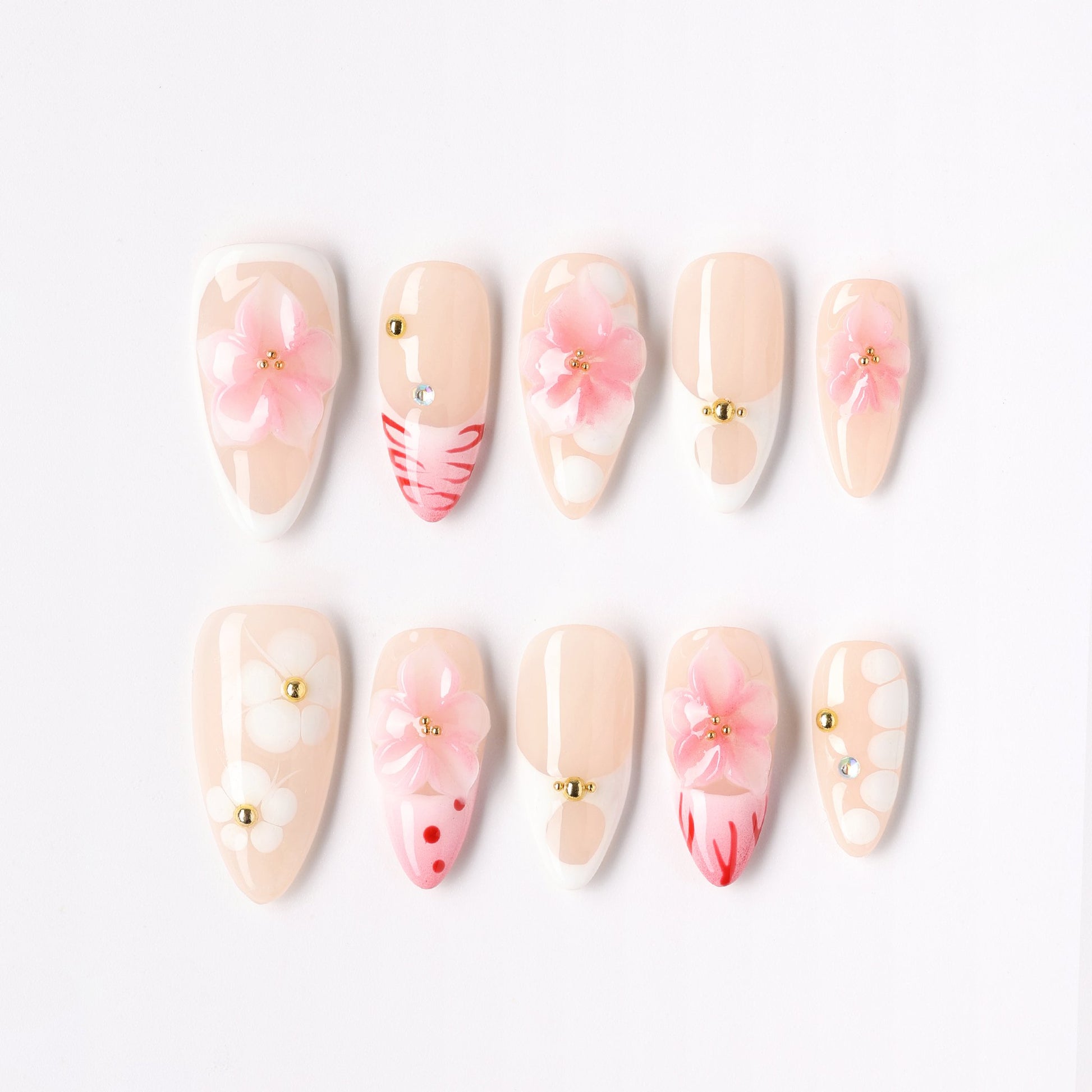 Sunset Bloom press-on nails – sunset floral bloom almond full set