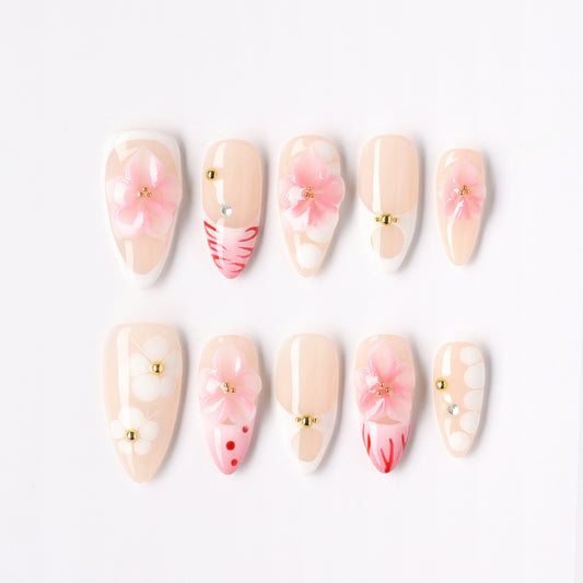 Sunset Bloom press-on nails – sunset floral bloom almond full set