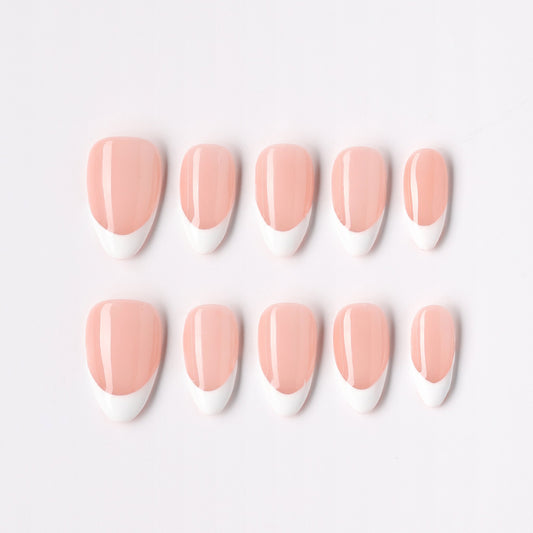 Whisper Tip press-on nails – soft nude French tip short almond full set